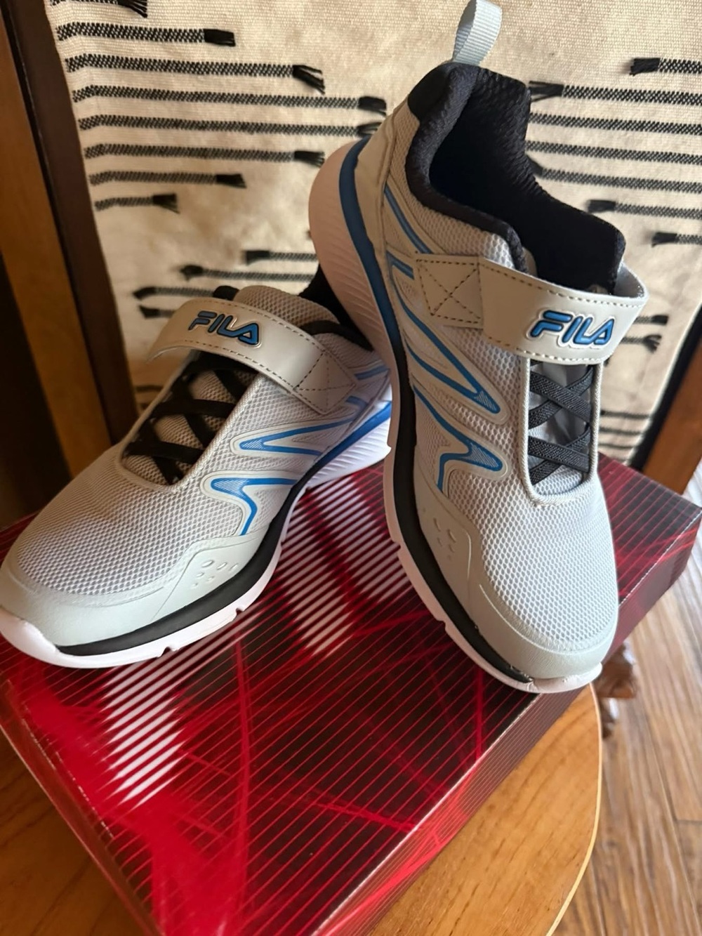 Fila Kids Light Gray & Blue Velcro Athletic Sneakers